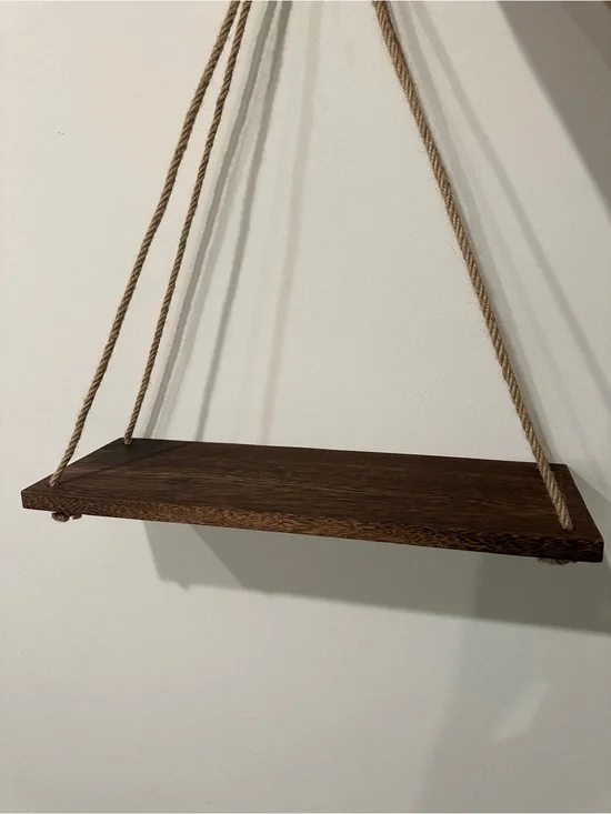 Rustic Dark Brown Hanging Rope Shelf - Home Wall Decor