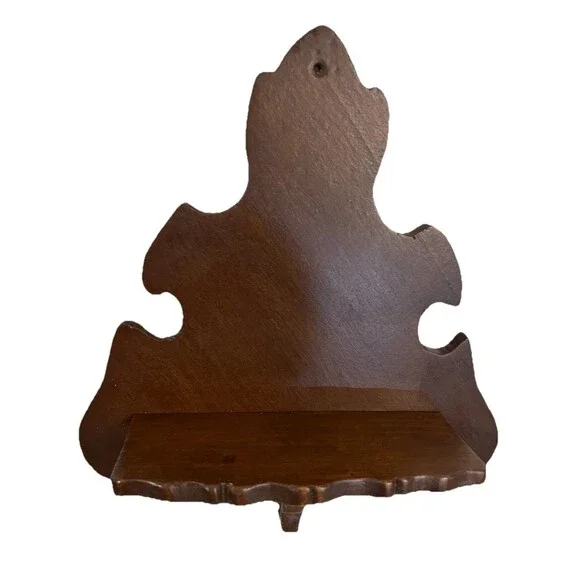 Vintage MCM Wooden Wall Shelf Decorative Scroll-cut Design Dark Brown Display