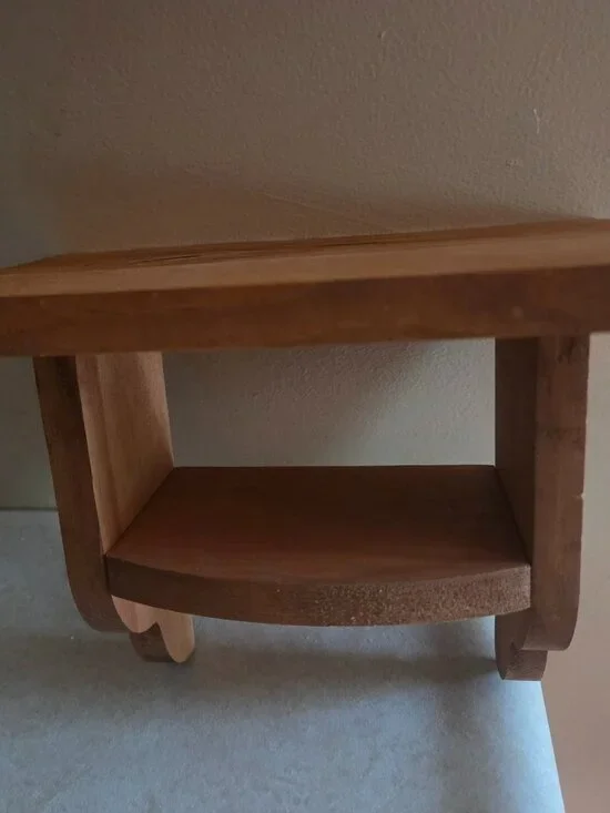 small wooden shelf with saw two hangers have two tiers great for nik nacs