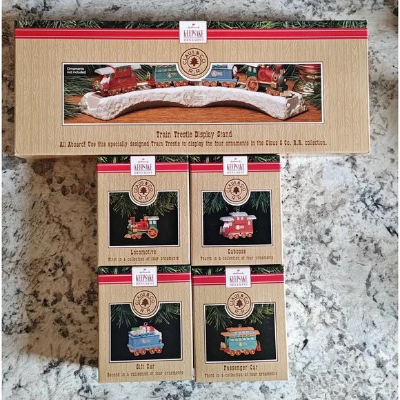 Hallmark Keepsake 1991 Claus & Co‎ RR Train Ornaments 5 Piece Collection Trestle