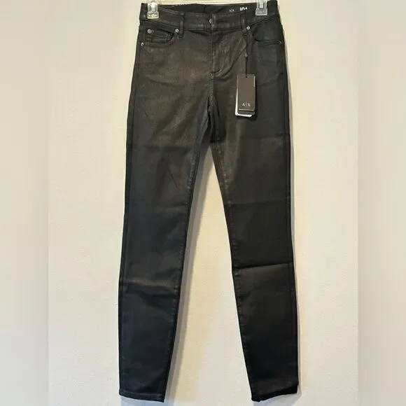 Armani Exchange Women’s J01 skinny mid rise glow jeans in black size 26 R, NWT