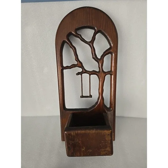 Vtg 70's Handmade Wood Wall Organizer Wall Tree Decor Boho Abstract Beach