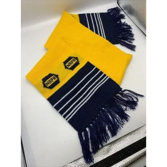 Vintage NAPA Winter Scarf Mens Womens Unisex Navy Blue Yellow White