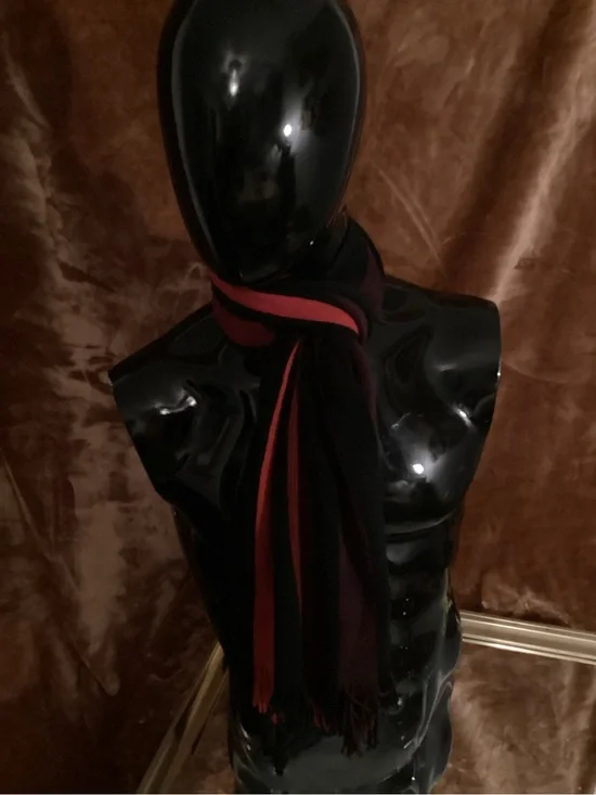 H&M Black and Burgundy Striped Knit Scarf