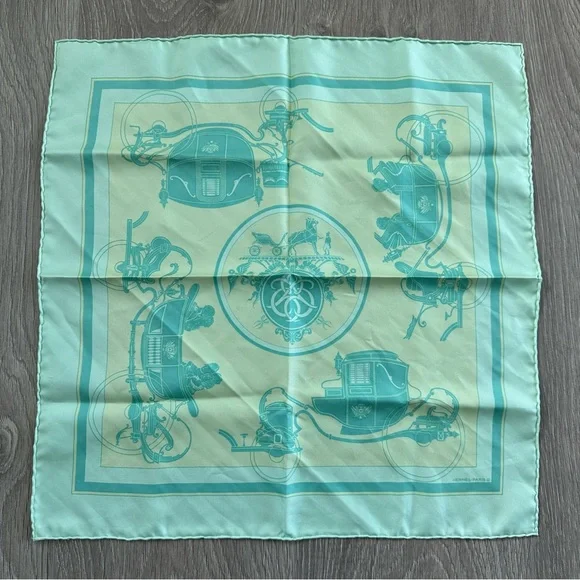 Vintage Authentic Hermes Green Equestrian Square Silk Scarf