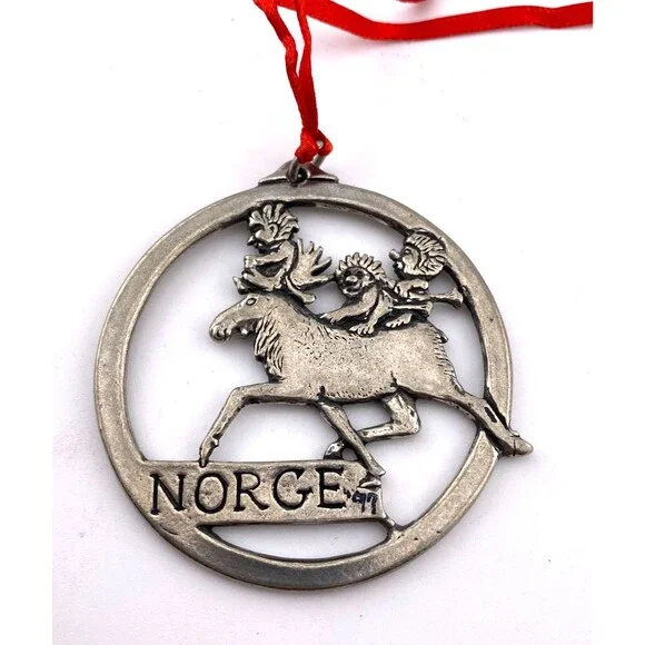 Vtg '97 Norge Havstad Signed Pewter Ornament Norway Moose Troll Christmas Holida
