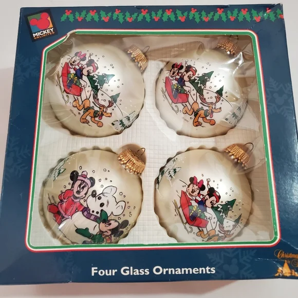 Disney Four Glass Ornaments Vintage‎