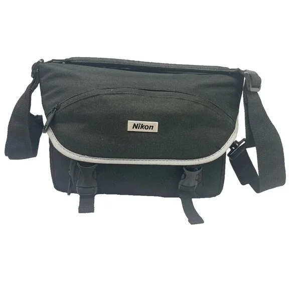 Medium Nikon Camera Shoulder Bag Carry Case Black with‎ Grey Trim