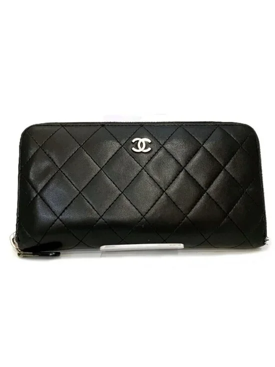 Chanel Coco Quilted Zip Around Wallet Lambskin