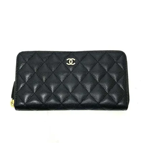 CHANEL Black Caviar Leather Logo Wallet