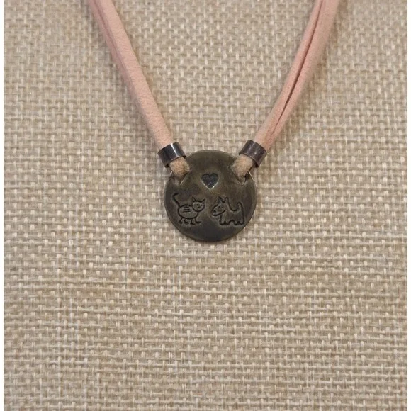 Retired Silpada‎ Sterling Silver & Pink Suede Cat & Dog Pendants Necklace Israel
