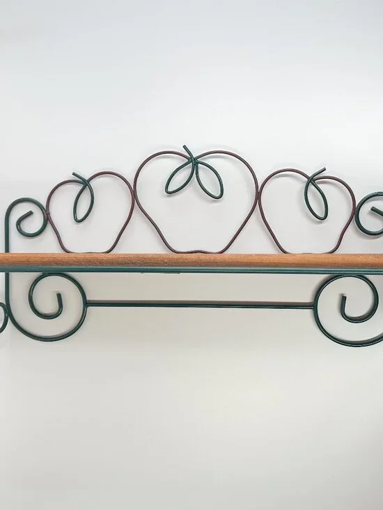 Vtg Wood Metal Apple Wall Shelf Cottagecore Farmhouse Farm Country Teacher