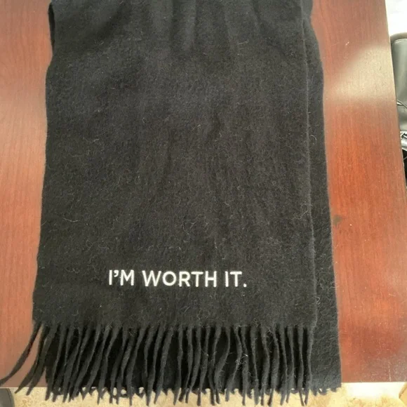 Black Cashmere “I’m Worth It” Scarf