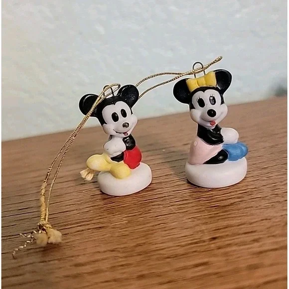 Vtg Disney Schmid Mickey & Minnie Mouse Mini‎ Porcelain Christmas Ornaments 1.5