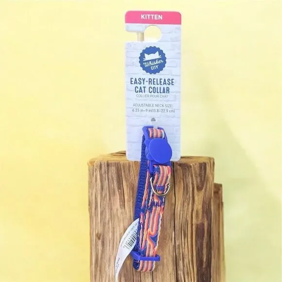 NWT New Whisker City Pet Adjustable Cat/Kitten Collar Multi-Color Retro Design