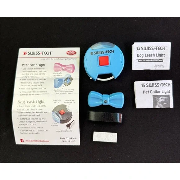 Swiss+Tech Dog Collar Leash Light Set Blue ST13035 Safety LED Walking Pet Gear
