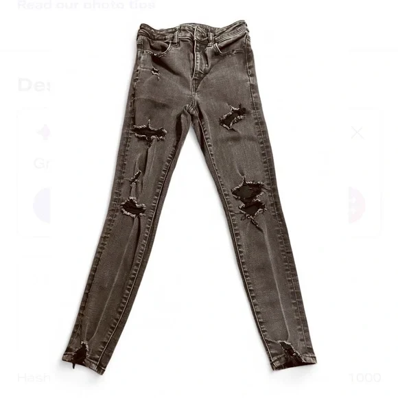 AMERICAN EAGLE Next Level Stretch Charcoal Distressed Skinny Jeans High Waisted