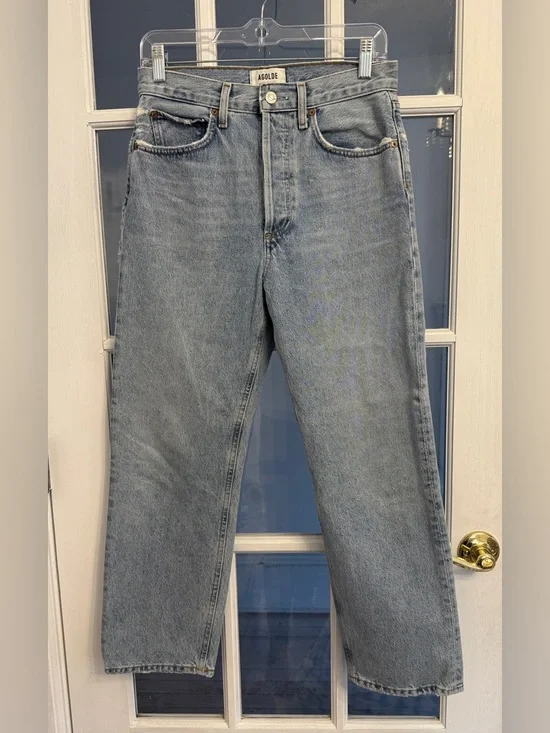 AGOLDE Women's Light Wash 90's Mid Rise Straight Crop Jeans Size 25