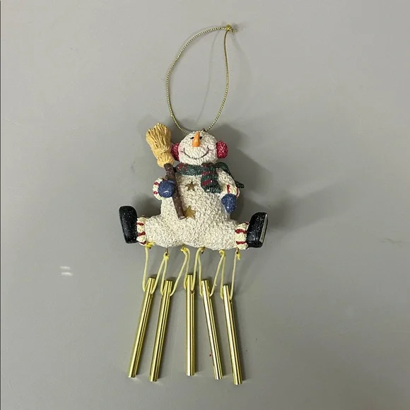 Vintage Snowman Wind Chime with Gold Chimes Christmas Ornament