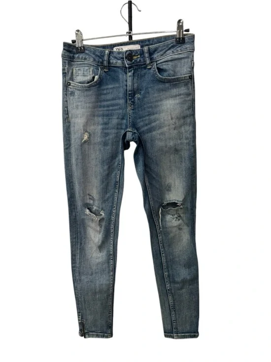 Zara Ripped Skinny Jeans - Light Blue Wash zipped ankle womens size 2