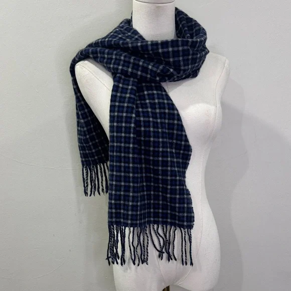 Enzo Mantovani Cashmere Check Scarf | Blue & Black Plaid | Unisex Luxury Wrap