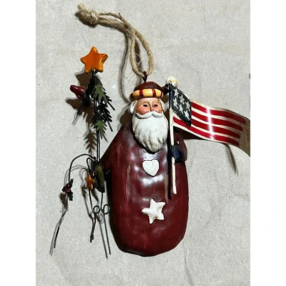 AGC Inc. OS Patriotic Ornaments Red White Blue Metal Santa USA 2001 Mice Set 2