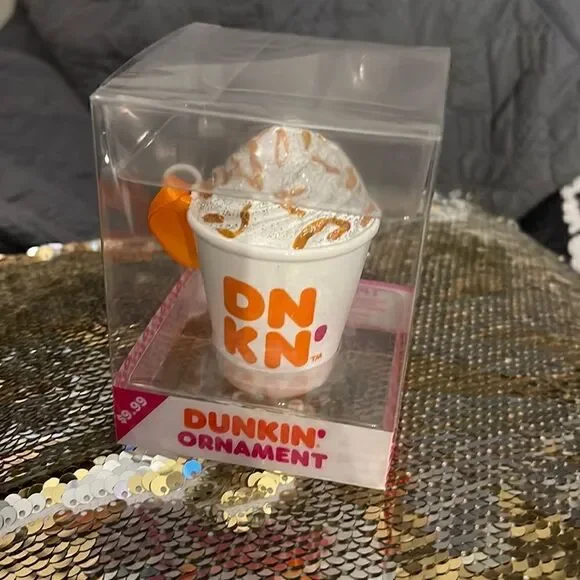 Dunkin donuts latte/coffee cup whip cream ornament:car charm