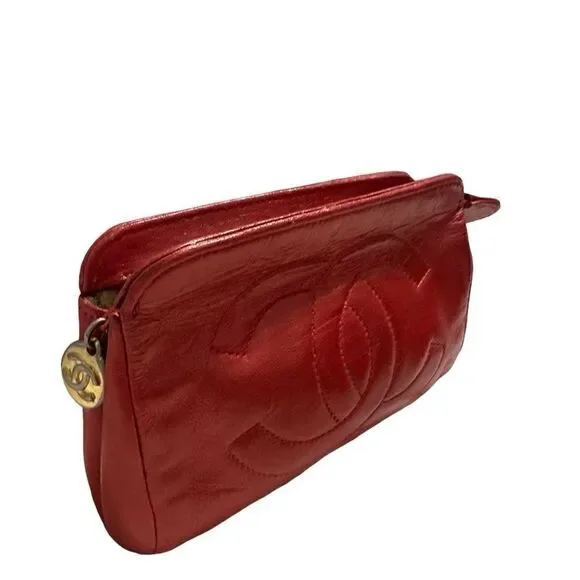 Chanel mini red leather pouch