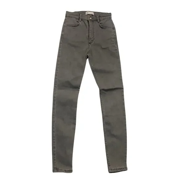 2/$30 ZARA High Waist Washed Out Gray Grey Skinny Jeans 2 Stretch Denim Rocker