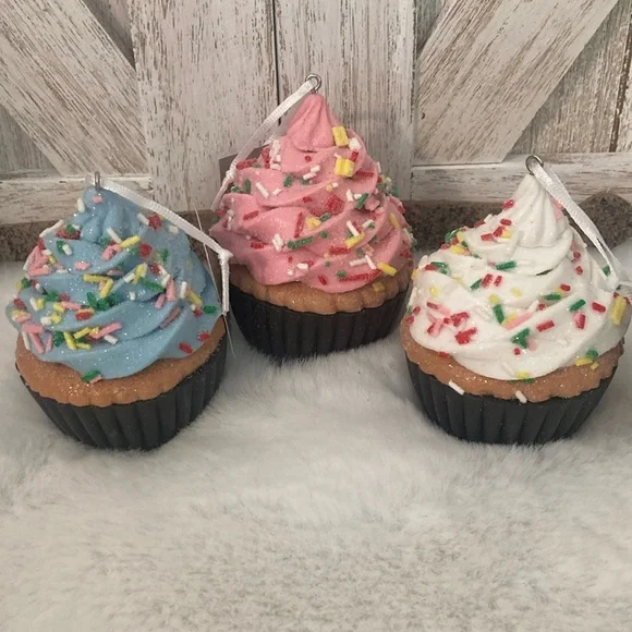 3 Faux Cupcake Ornaments