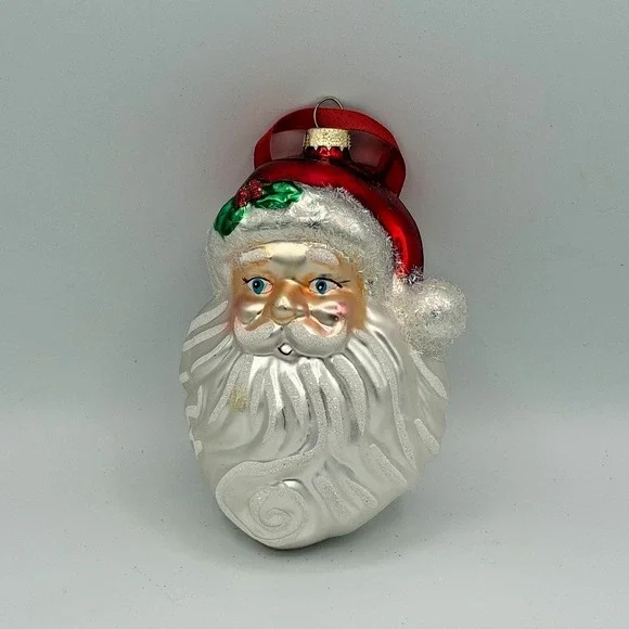 Vintage Glass Santa Claus Head Ornament Blown Glass Christmas 4.5