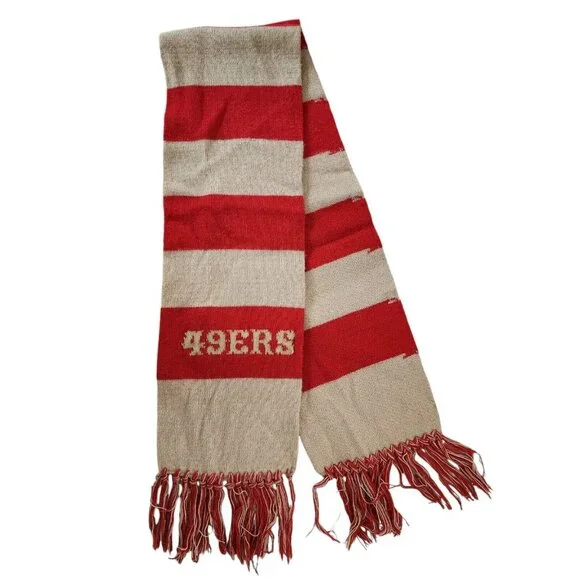 Vintage San Francisco SF 49ers Striped Red Gold Fringe Scarf