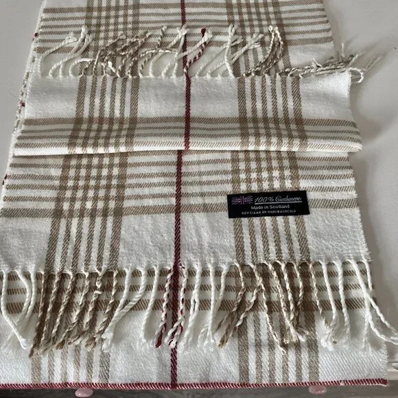 Vintage Cashmere Scotland Made Preppy Heritage Work Plaid Fringes Scarf 73