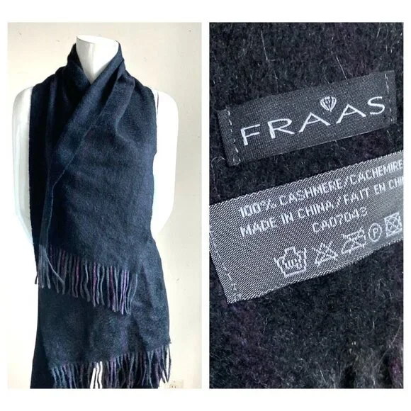 Fraas Cashmere Charcoal Grey Purple Stripe Men's Scarf