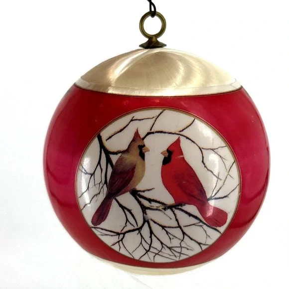 Hallmark 1977 Our First Christmas Together Satin Bulb Ornament Cardinals Red