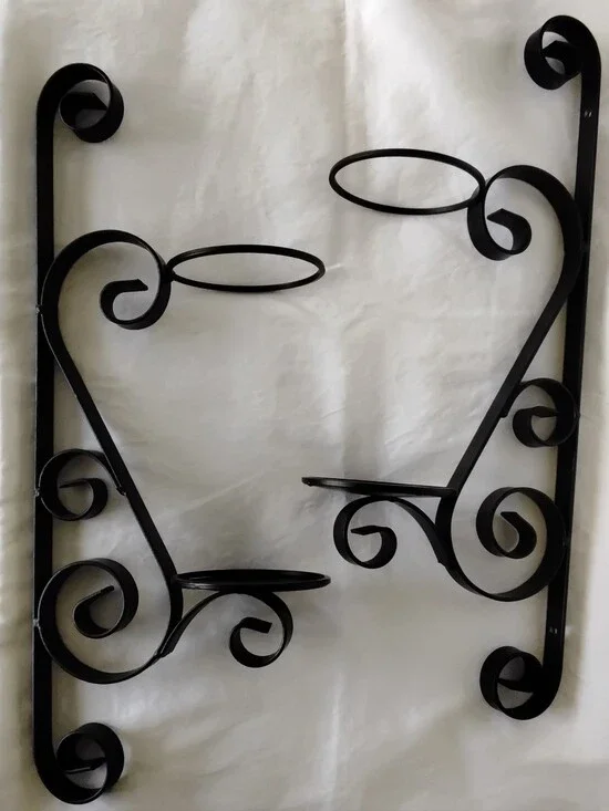Set Of 2 Decorative Black Metal Wall Sconce Double Candle Holders