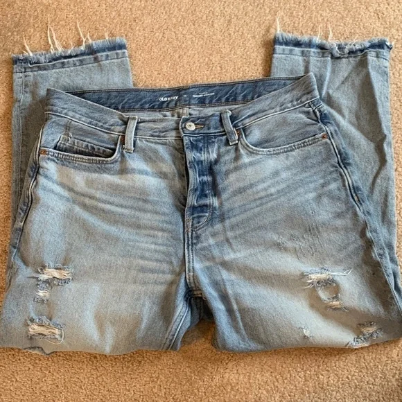 Old Navy Slouchy Straight Destructed High Rise Size 12 NWOT