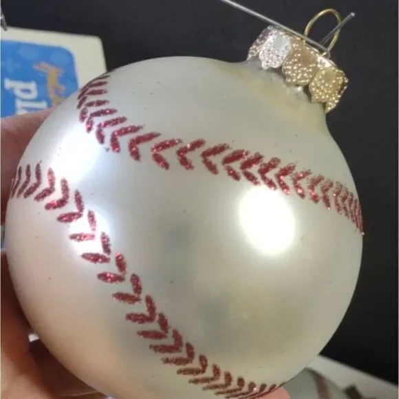 👍 Set of 12 Vintage Glass BASEBALL Ornaments. Ch1