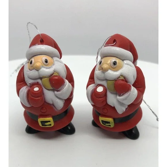 2 Adorable Santa Claus Ornaments Eating Milk And Cookies Holiday Decorating‎