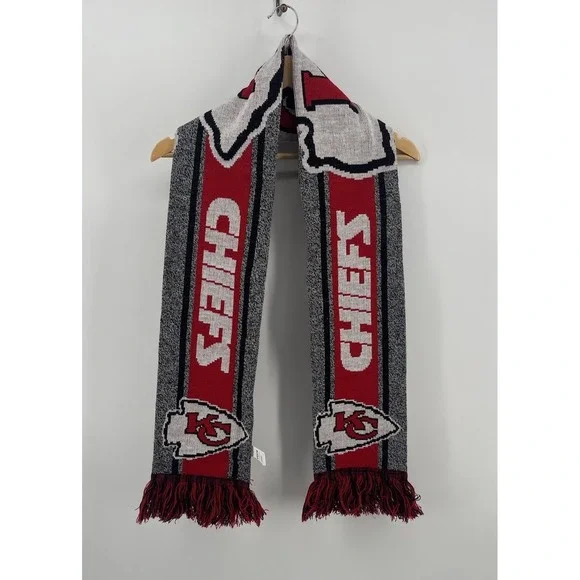 Kansas City Chiefs NFL Knit Scarf FOCO Red Gray Football Winter Fan Fringe