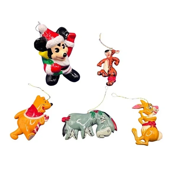 Vtg Disney Wooden Christmas‎ Ornaments Santa Mickey Pooh  3