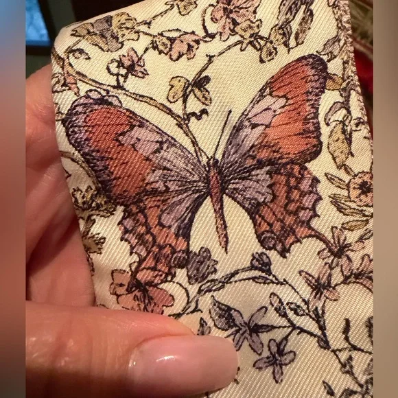 Dior White Butterfly Print Silk Neck Scarf