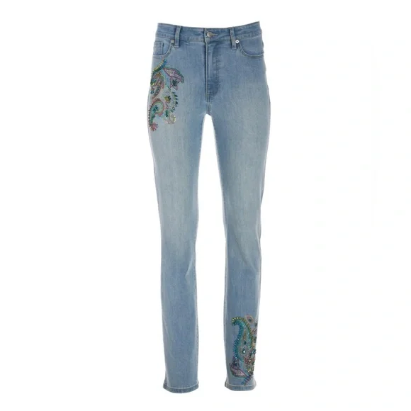 Boston Proper Bright Paisley Embellished Slim Straight Leg Jean 💕