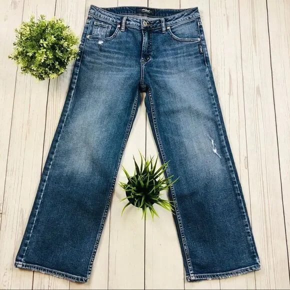 Silver High Rise Wide Leg Crop Jeans Size …