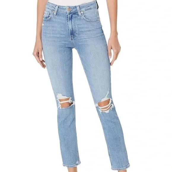 Paige Sarah Slim Jeans Distressed Light Wash Straight Leg High Rise Women’s 31