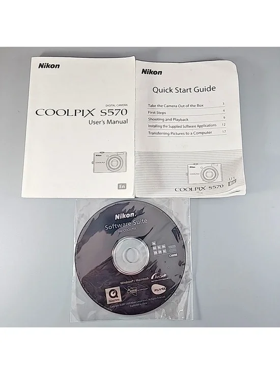 Nikon CoolPix S570 Digital Camera Guide Instruction Manual & Software Suite CD