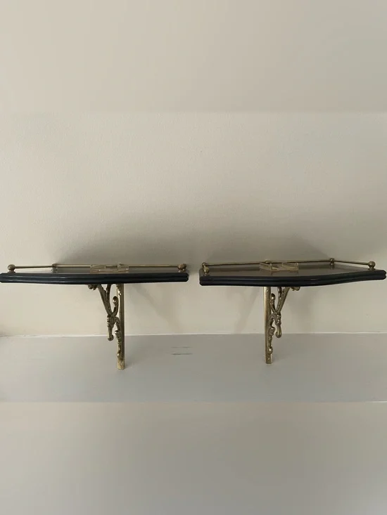 Vintage Upscale Mahogany & Brass Wall Sconces