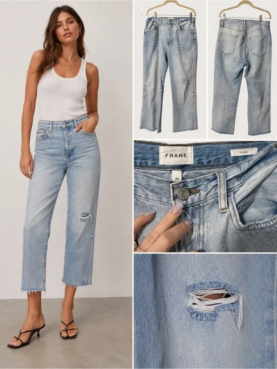 FRAME Le Jane Crop High Rise Straight Leg Jeans Winslow Light Wash size 30
