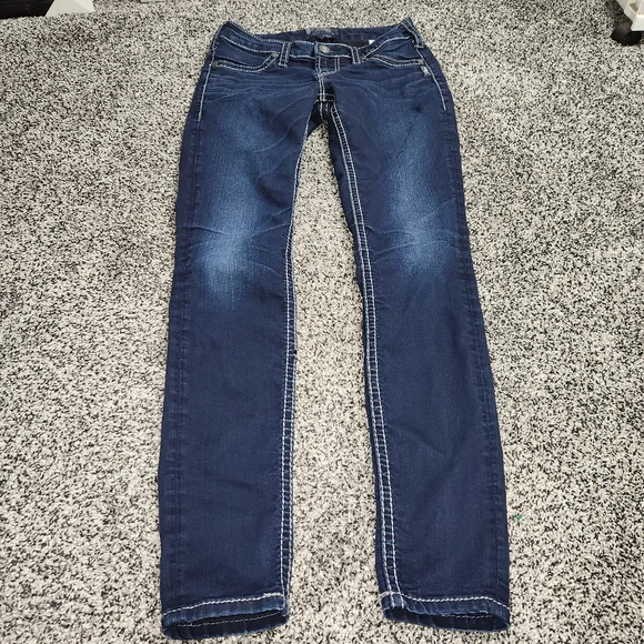 Silver Aiko Mid Rise Super Skinny Jeans, Stretch Darkwash Women's W27/L31 Bling