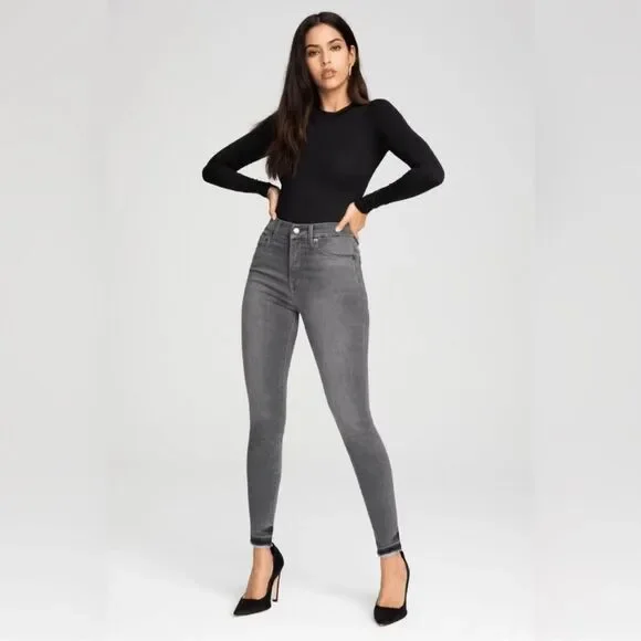 GOOD AMERICAN Good Legs Raw Hem Crop GLCFH961T Charcoal Wash Women's Size 4/27